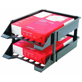 Deflecto Super Tray Countertop Tray, Break-Resistant, Black, Set of 2 Trays With (4) 3" and (4) 5" Plastic Risers, 11"W x 2-1/2"H x 14-3/4"D (63304)