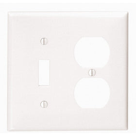 Leviton 80705-W 2-Gang 1-Toggle 1-Duplex Device Combination Wallplate, Standard Size, Thermoplastic Nylon, Device Mount, White