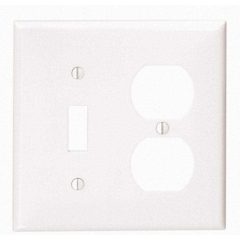 Leviton 80705-W 2-Gang 1-Toggle 1-Duplex Device Combination Wallplate, Standard Size, Thermoplastic Nylon, Device Mount, White
