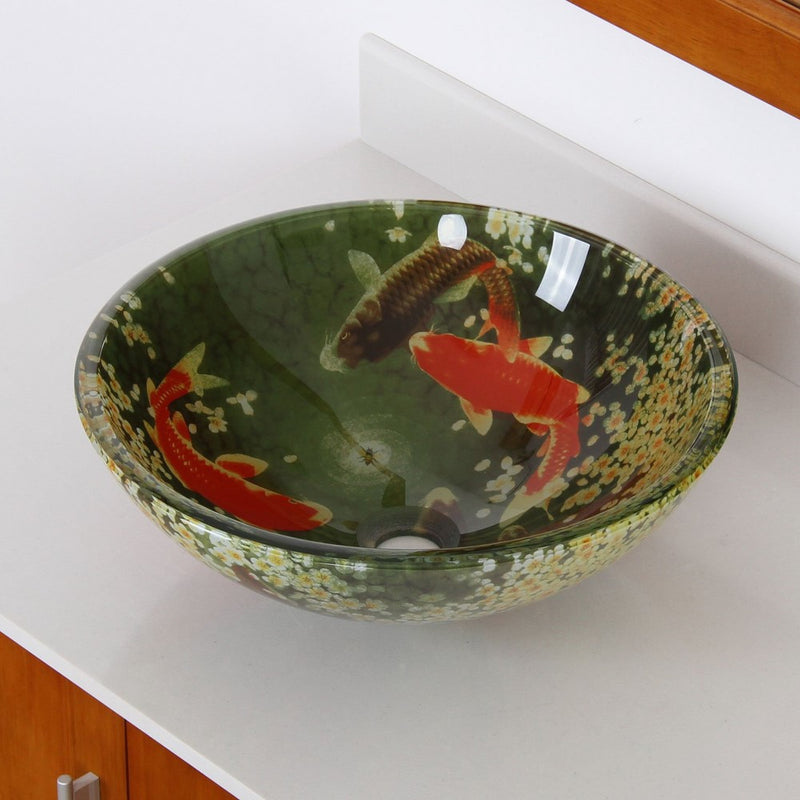 Fontaine Koi & Lily Pond Glass Vessel Bathroom Sink - FSA-VS-PSZ003D