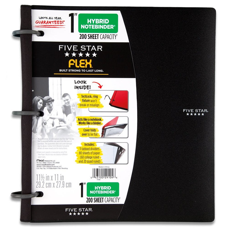 Five Star Flex NoteBinder, 1 Inch Binder, Notebook and Binder All-in-One, Black (72009)