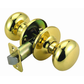 Design House 753269 Cambridge 2-Way Latch Passage Door Knob, Adjustable Backset, Polished Brass Finish