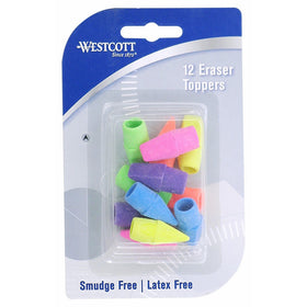 Westcott Eraser Toppers, 12 per Pack, Assorted Colors