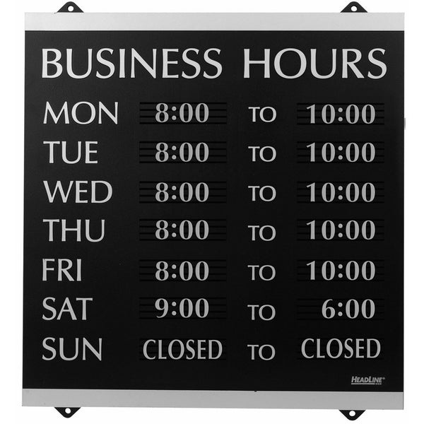 Headline Sign HeadLine Century Series 14x13 Inch Business Hours Sign, Black and Silver (4247)