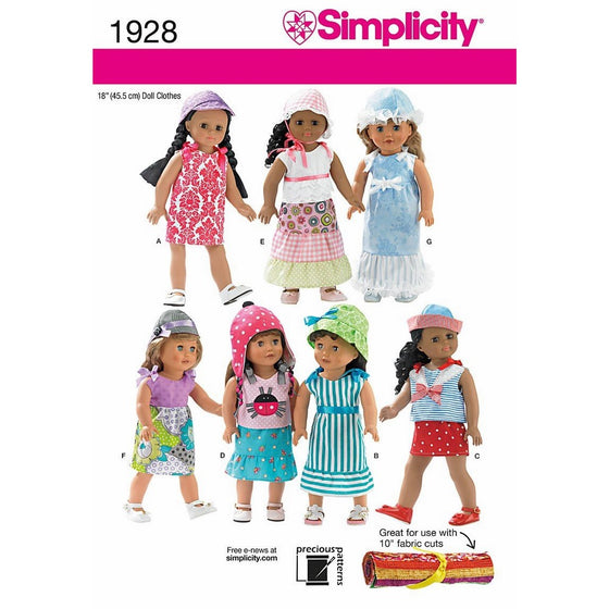 Simplicity Sewing Pattern 1928 Doll Clothes, One Size