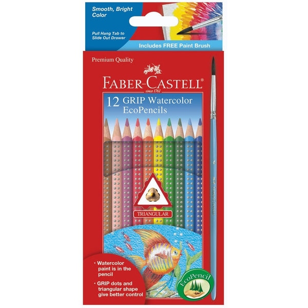 Faber Castell 80368 Grip Watercolor EcoPencils - 12 Pencils with Brush