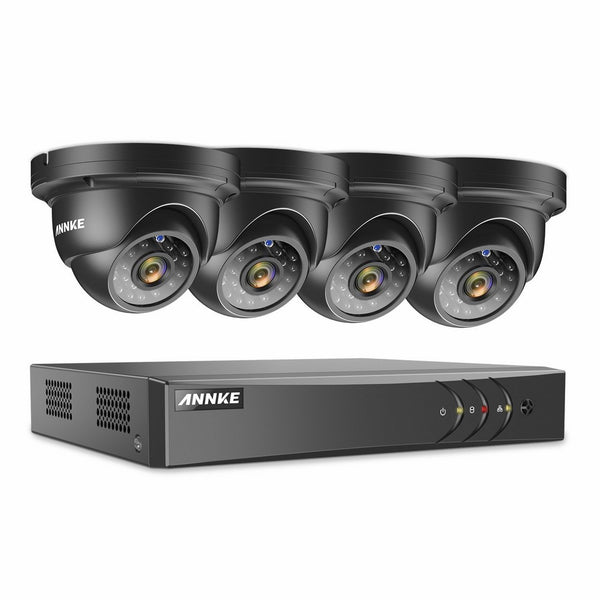 ANNKE 8CH HD-TVI Security Camera System 1080P Lite DVR Recorder and (4) 720P 1280TVL Outdoor Fixed Dome Cameras with IP66 Weatherproof Day/Night Vision, Motion Detection & Email Alert