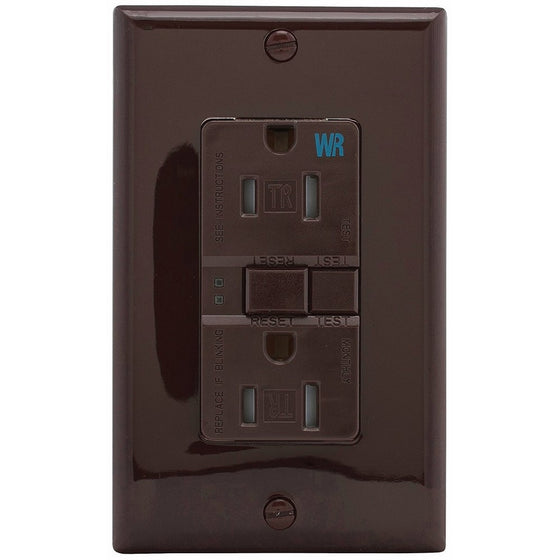 Eaton GFCI Self-Test 15A -125V Duplex Receptacle with Standard Size Wallplate, Brown