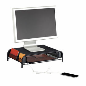 Safco Products 3230BL Onyx Mesh Powered Charging Station Monitor Stand with USB port, Black
