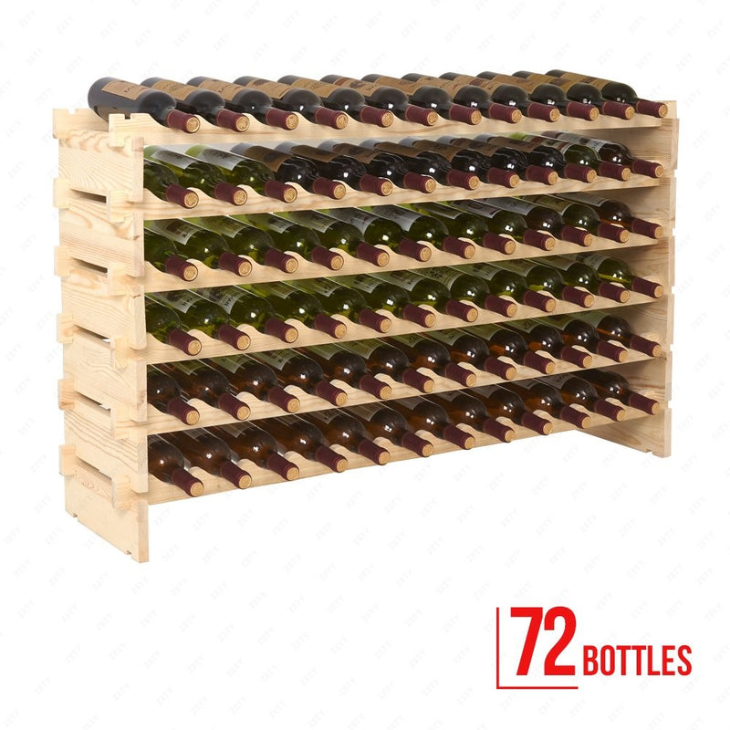 Mecor Wood Wine Rack 72 Bottles Capacity Stackable Storage Stand Shelf 6 Tier Floor Freestanding Wobble-Free
