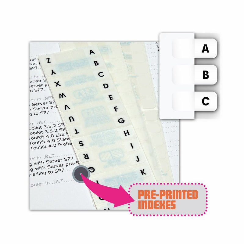 Redi-Tag Pre-Printed Index Tabs, A to Z, Permanent Adhesive, 7/16 x 1 Inches, 104 Tabs per Pack, White with Black Print (31005)