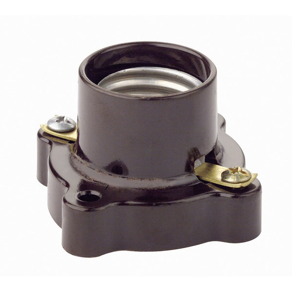 Leviton 9063 Medium Base, One-Piece, Keyless, Incandescent, Phenolic Lampholder, Pony Cleat, Single Circuit, Open Terminal, Brown