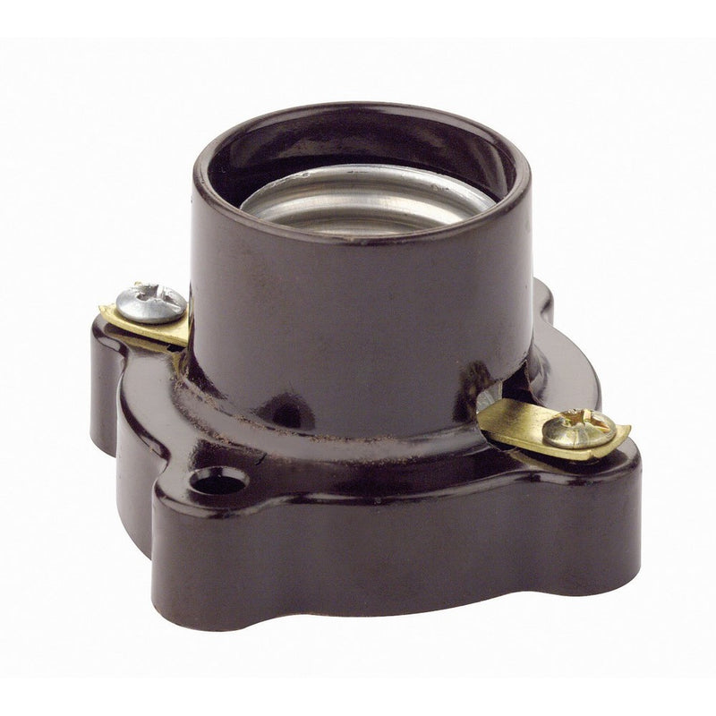 Leviton 9063 Medium Base, One-Piece, Keyless, Incandescent, Phenolic Lampholder, Pony Cleat, Single Circuit, Open Terminal, Brown