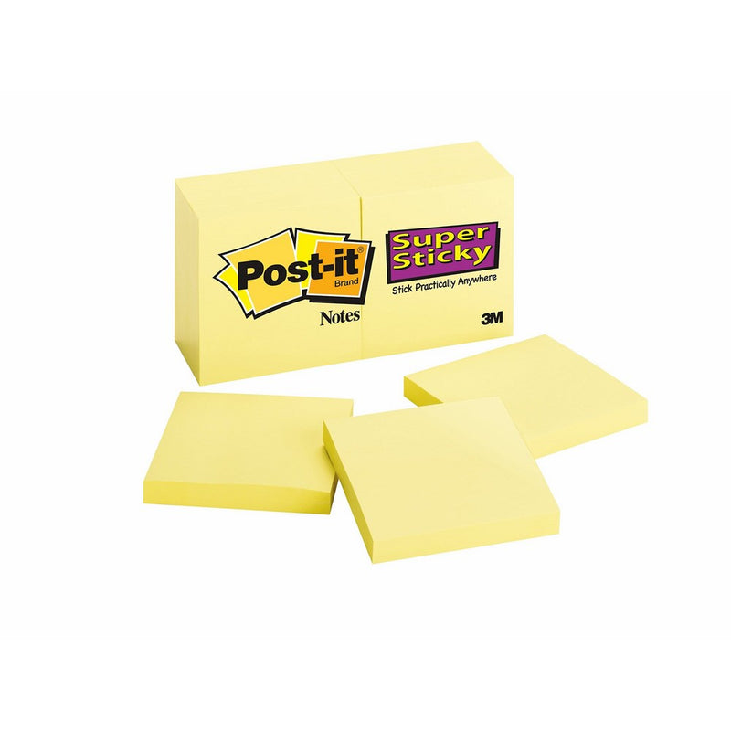 Post-it Super Sticky Notes, 3 in x 3 in, Canary Yellow, 10 Pads/Pack (654-10SSCY)