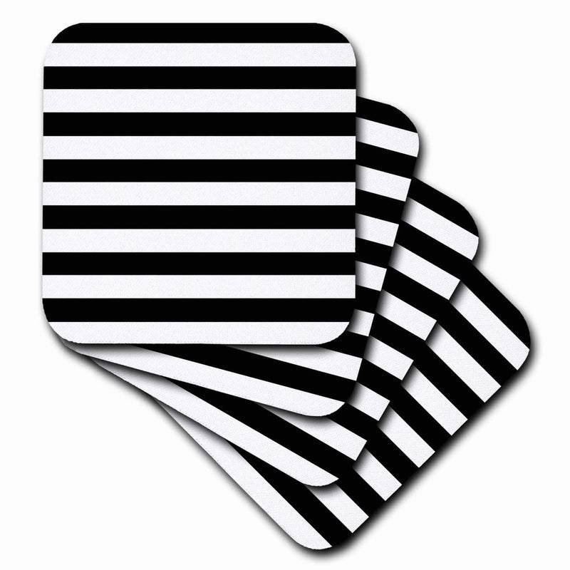 3dRose Janna Salak Designs Black and White Stripes Coaster, Soft, Set of 4
