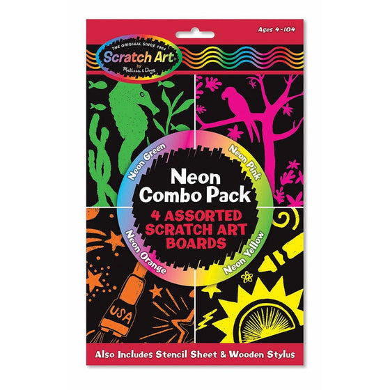 Melissa & Doug Scratch Art Neon Combo 4-Pack - 4 Boards, Stencil Sheet