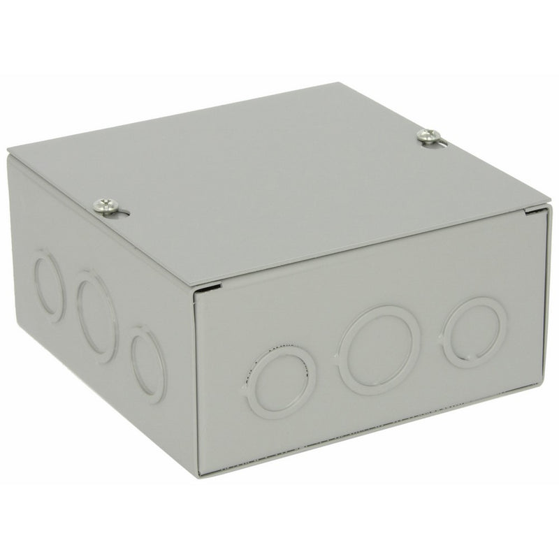 BUD Industries JB-3954-KO Steel NEMA 1 Sheet Metal Junction Box with Knockout and Lift-off Screw Cover, 6" Width x 6" Height x 3" Depth, Gray Finish