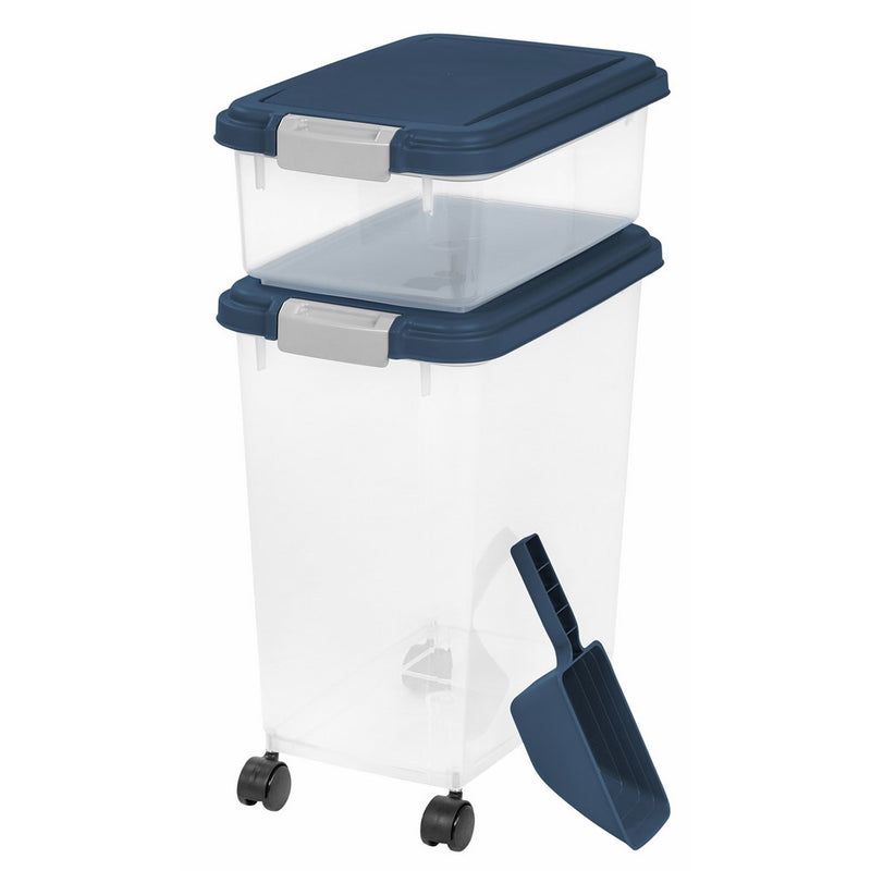 IRIS USA, Inc. 3- Piece Airtight Pet Food Storage Container Combo, Navy Blue