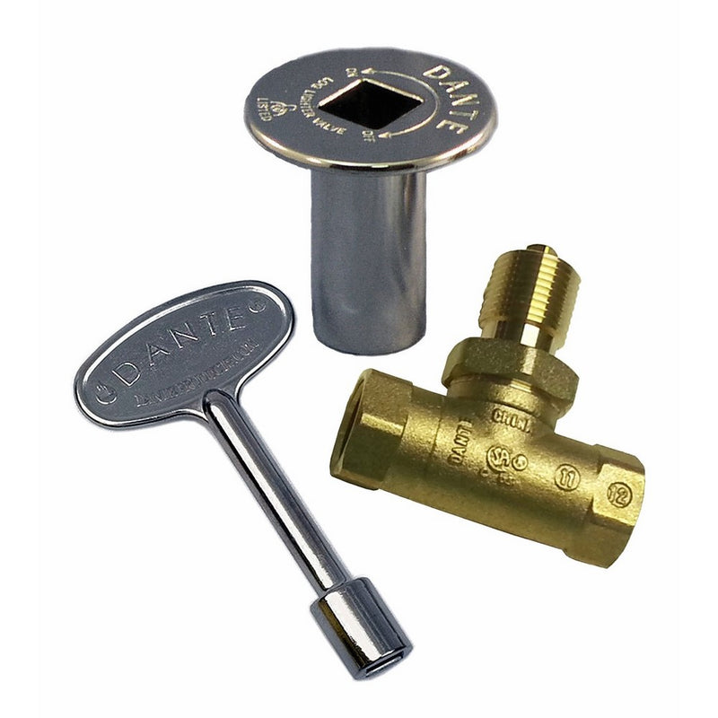 Dante Products Combo Pack with Straight 1/2-Inch, Quarter-Turn Ball Valve with Chrome Floor Plate and 3-inch Key