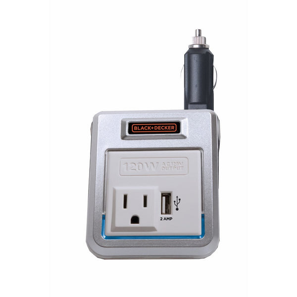 BLACKDECKER PI120P 120W Power Inverter: 12V DC to 120V AC Power Outlet with USB Port