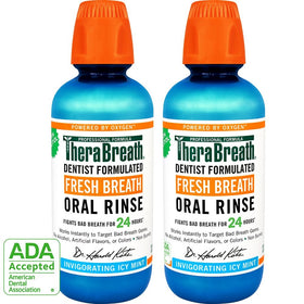 TheraBreath – Fresh Breath Oral Rinse – Icy Mint Flavor – Dentist Formulated – No Stinging or Burning – Stops Bad Breath – Gluten-Free – Certified Kosher – 16 Ounces – Two-Pack