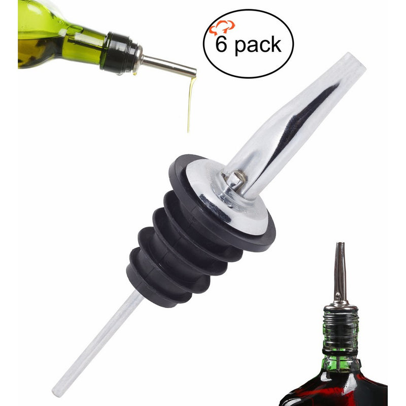 Tiger Chef Stainless Steel Classic Bottle Pourers w/ Tapered Spout Medium-Fast Flow Pourer (6)