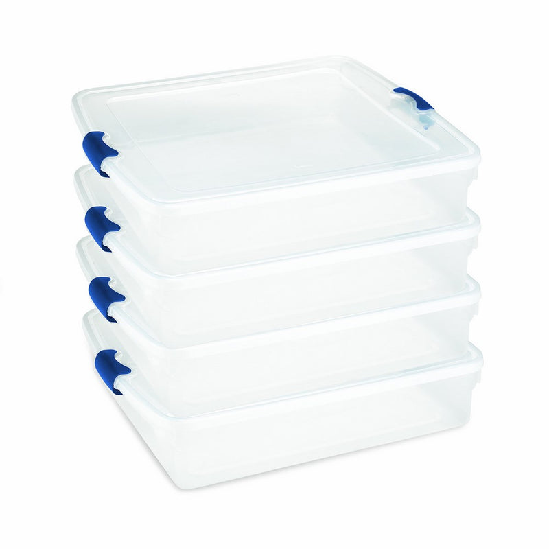 Homz Plastic Storage Underbed Tote Box, Full/Queen, With Lid, Latching Handles, 56 Quart, Clear, Stackable, 4-Pack