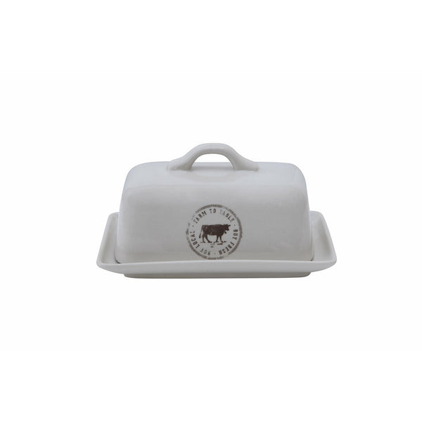 Creative Co-op DA5366 Stoneware Butter Dish with Cow Decal, Multicolor