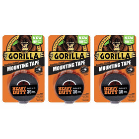 Gorilla 6055001-3 Double-Sided Heavy Duty Mounting Tape (3 Pack), 1" x 60", Black