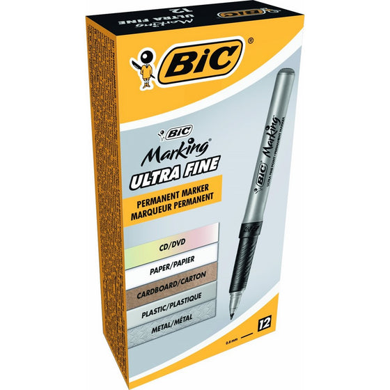 BIC Marking Permanent Marker, Fine Point, Black, 12-Count