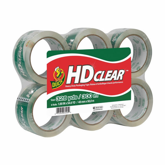 Duck HD Clear Heavy Duty Packaging Tape Refill, 6 Rolls, 1.88 Inch x 54.6 Yard, (441962)