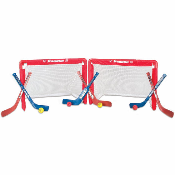 Franklin Sports Mini Hockey Set Of 2 - NHL Approved - Red - Includes 2 Mini Hockey Goals, 4 Hockey Sticks, 2 Goalie Sticks, and 4 Foam Hockey Balls