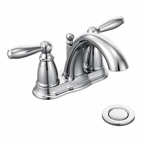 Moen Brantford Two-Handle Low-Arc Centerset Bathroom Faucet with Drain Assembly, Chrome (6610)