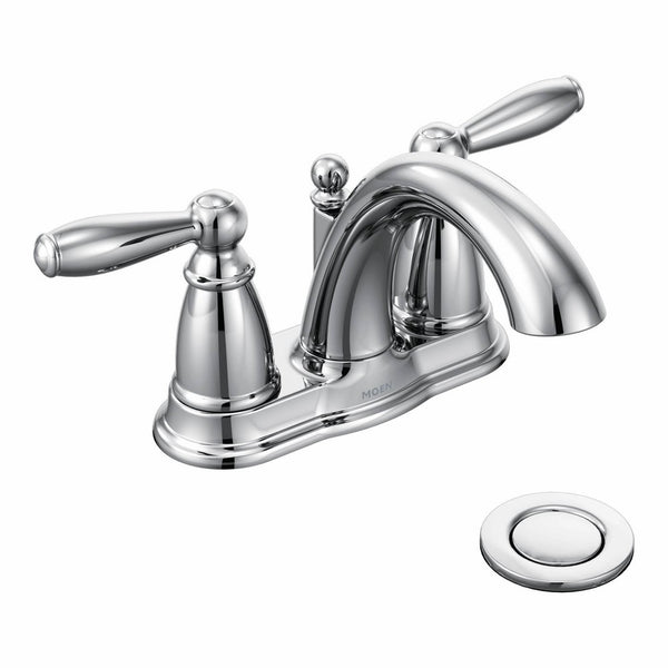 Moen Brantford Two-Handle Low-Arc Centerset Bathroom Faucet with Drain Assembly, Chrome (6610)