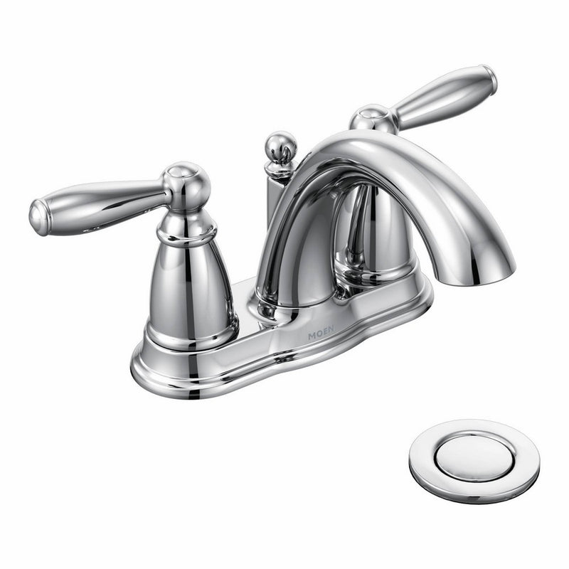 Moen Brantford Two-Handle Low-Arc Centerset Bathroom Faucet with Drain Assembly, Chrome (6610)