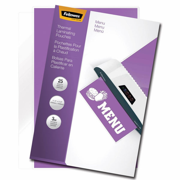 Fellowes Laminating Pouches, Thermal, Menu Size, 17.5 x 11.5 Inches, 3 Mil, 25 Pack (52011)