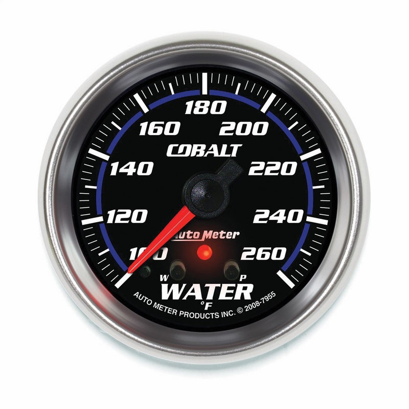 Auto Meter 7955 Cobalt 2-5/8" 100-260 Degree F Full Sweep Electric Water Temperature Gauge with Peak Memory and Warning