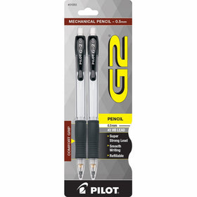Pilot G2 Mechanical Pencils, 0.5mm HB Lead, Black/Clear Barrels, 2-Pack (31053)