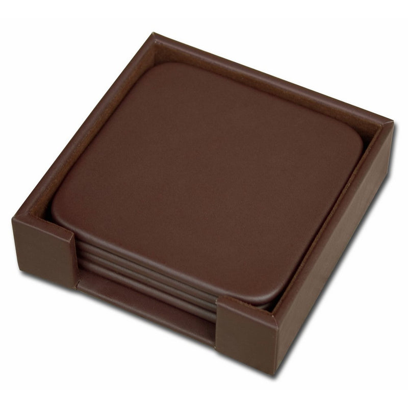 Dacasso Chocolate Brown Leather 4-Square Coaster Set