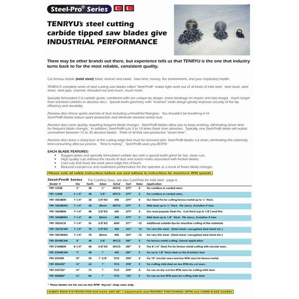 Tenryu PRF-18548BW STEEL-PRO 7-1/4" Steel Cutting Carbide Tipped Saw Blade