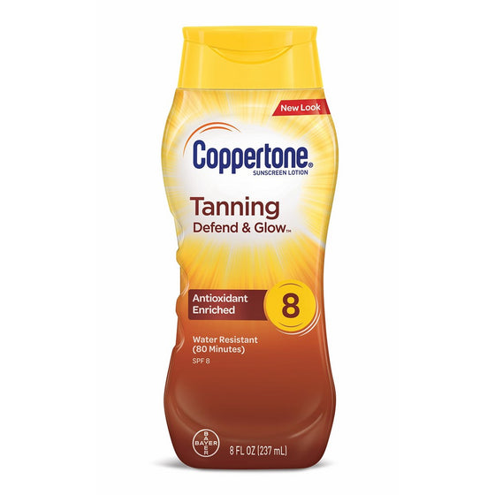 Coppertone Tanning Defend & Glow Sunscreen With Vitamin E Lotion SPF 8, 8 Fluid Ounces