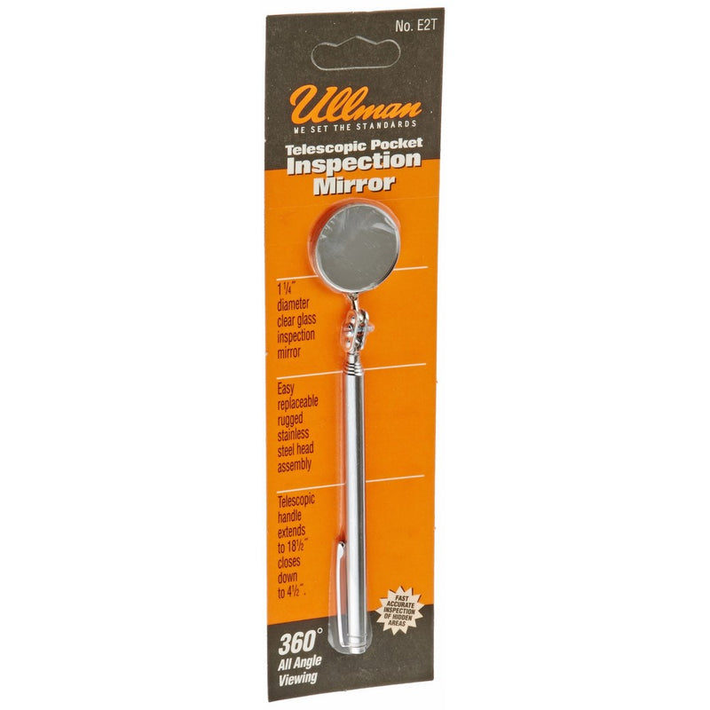 Ullman E-2T Circular Telescoping Pocket Inspection Mirror, 1-1/4" Diameter, 4-1/2" to 18-1/2" Extended Handle Length