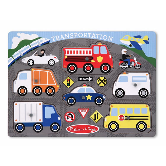 Melissa & Doug Transportation Vehicles Wooden Peg Puzzle (6 pcs)