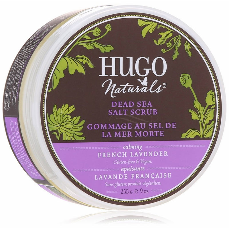 Hugo Naturals Body Scrub, French Lavender and Dead Sea Salt, 9 Ounce Jar