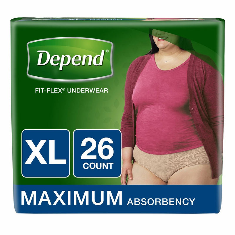 Depend FIT-FLEX Incontinence Underwear for Women, Maximum Absorbency, XL, Tan (Packaging may vary)