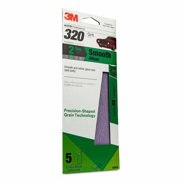 3M Performance Sandpaper, 03078, 3-2/3 in x 9 in, 320 grit