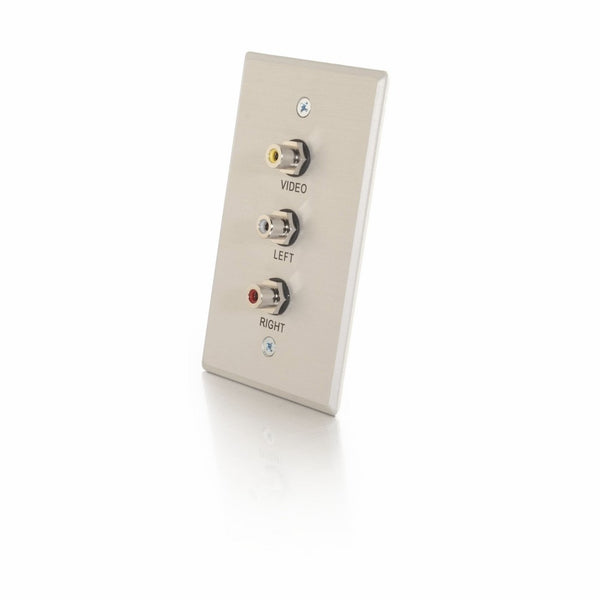 C2G/Cables to Go 41013 Single Gang Composite Video Stereo Audio Wall Plate - Brushed Aluminum