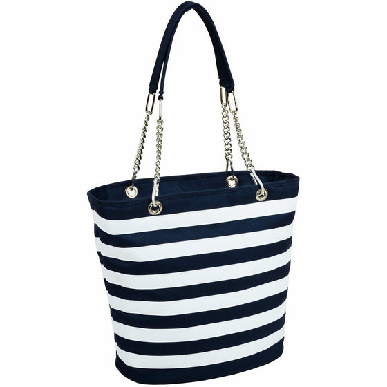 Picnic at Ascot Large Insulated Fashion Cooler Bag - 22 Can Tote - Blue Stripe