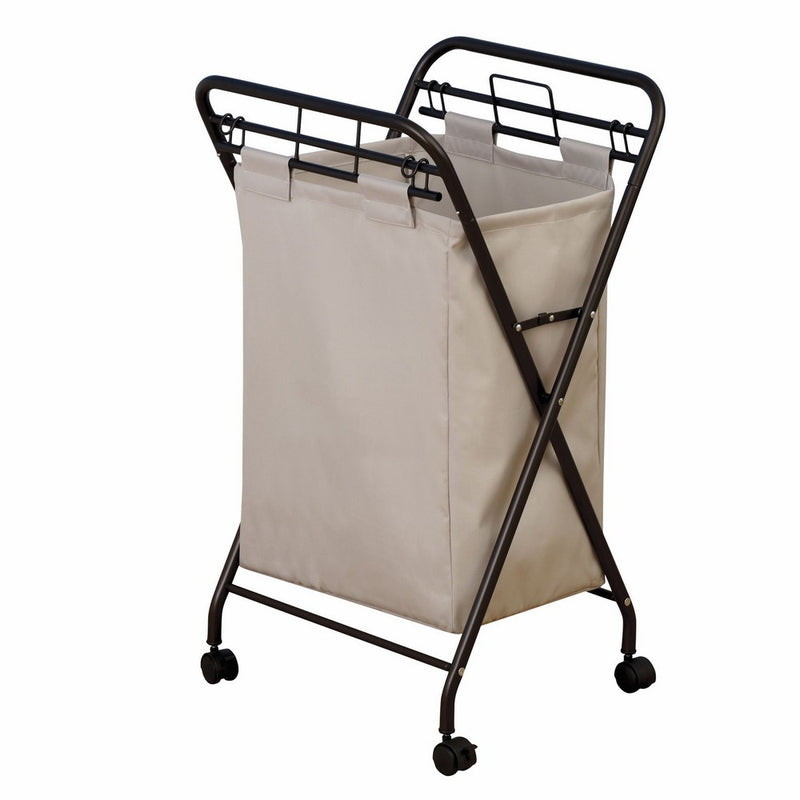 Household Essentials 7172 Rolling Laundry Hamper with Heavy-Duty Canvas Bag | Antique Bronze Frame