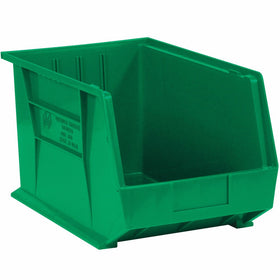 Aviditi BINP1611G Plastic Stack and Hang Bin Boxes, 16" x 11" x 8", Green (Pack of 4)